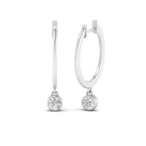 0.20 Carat Lab Diamond Bezel Delicate Round Hoops Earrings For Women 14K Gold