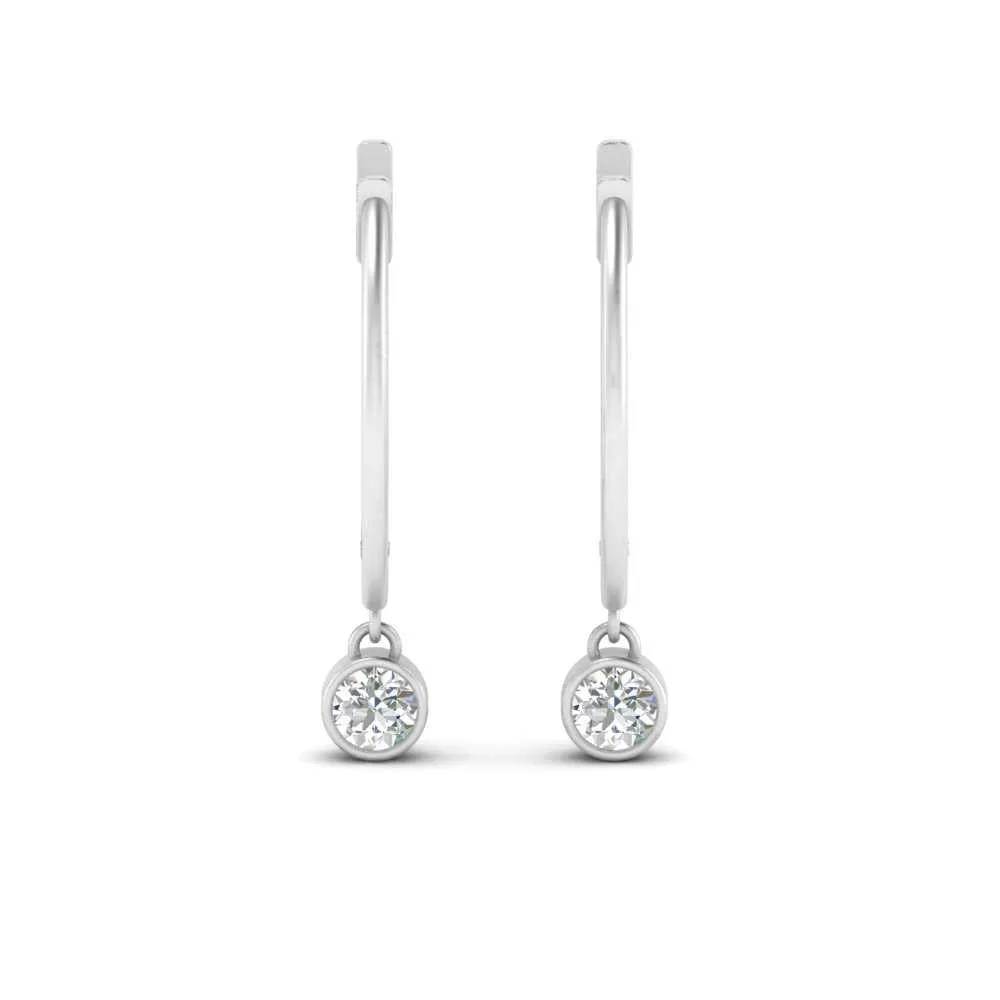 0.20 Carat Lab Diamond Bezel Delicate Round Hoops Earrings For Women 14K Gold