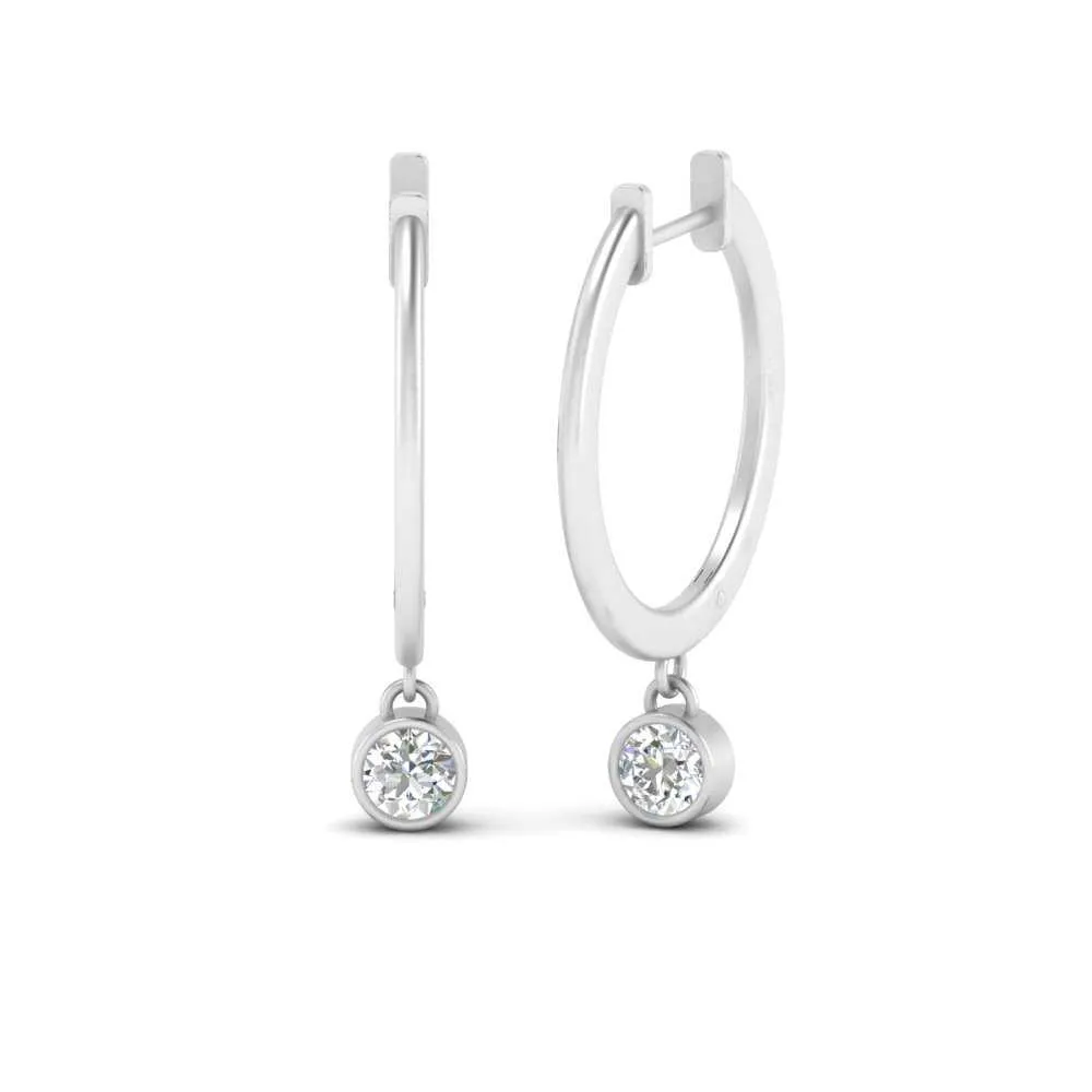 0.20 Carat Lab Diamond Bezel Delicate Round Hoops Earrings For Women 14K Gold