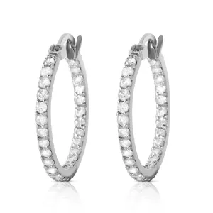 0.75 Carat 14K Solid White Gold Hoop Earrings Natural Diamond