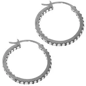 0.75 Carat 14K Solid White Gold Hoop Earrings Natural Diamond