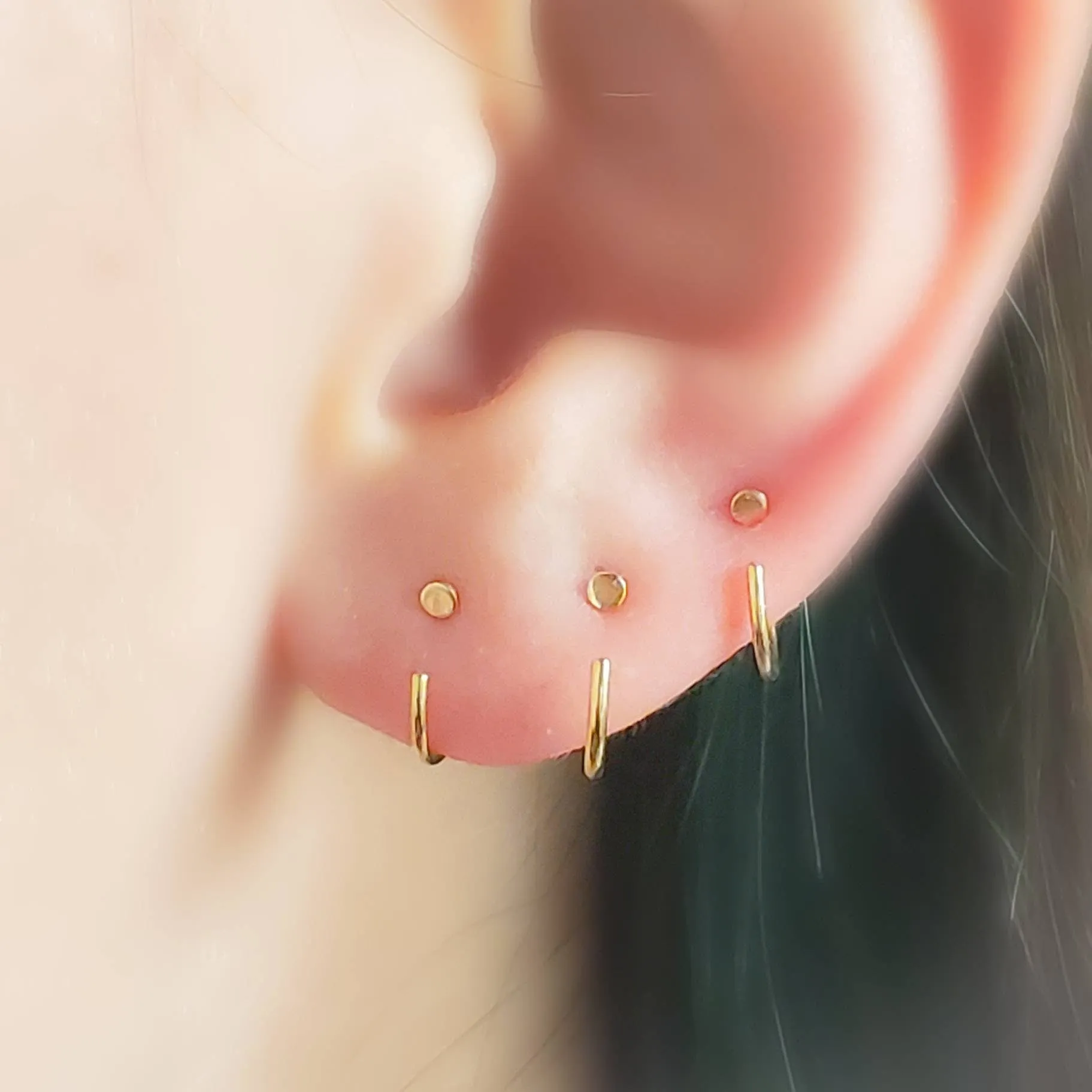 14k Gold Dot Hug Hoops