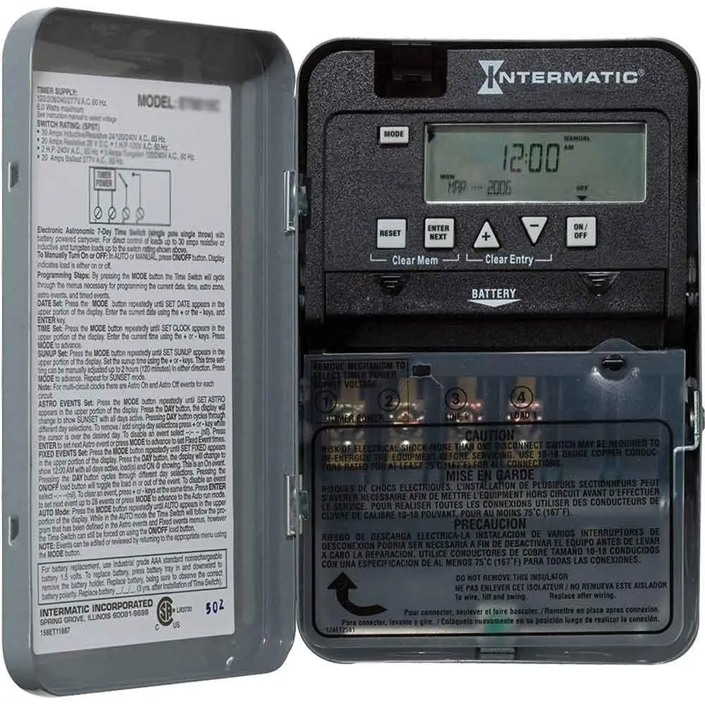 30 Amp 120-277V 24-Hour Surface Mount Electronic Timer Switch 1-Circuit SPST Gray