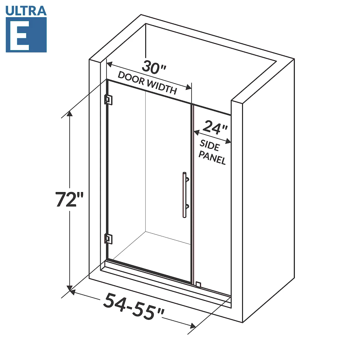 54-55 W x 72 H  Swing-Out Shower Door ULTRA-E Chrome