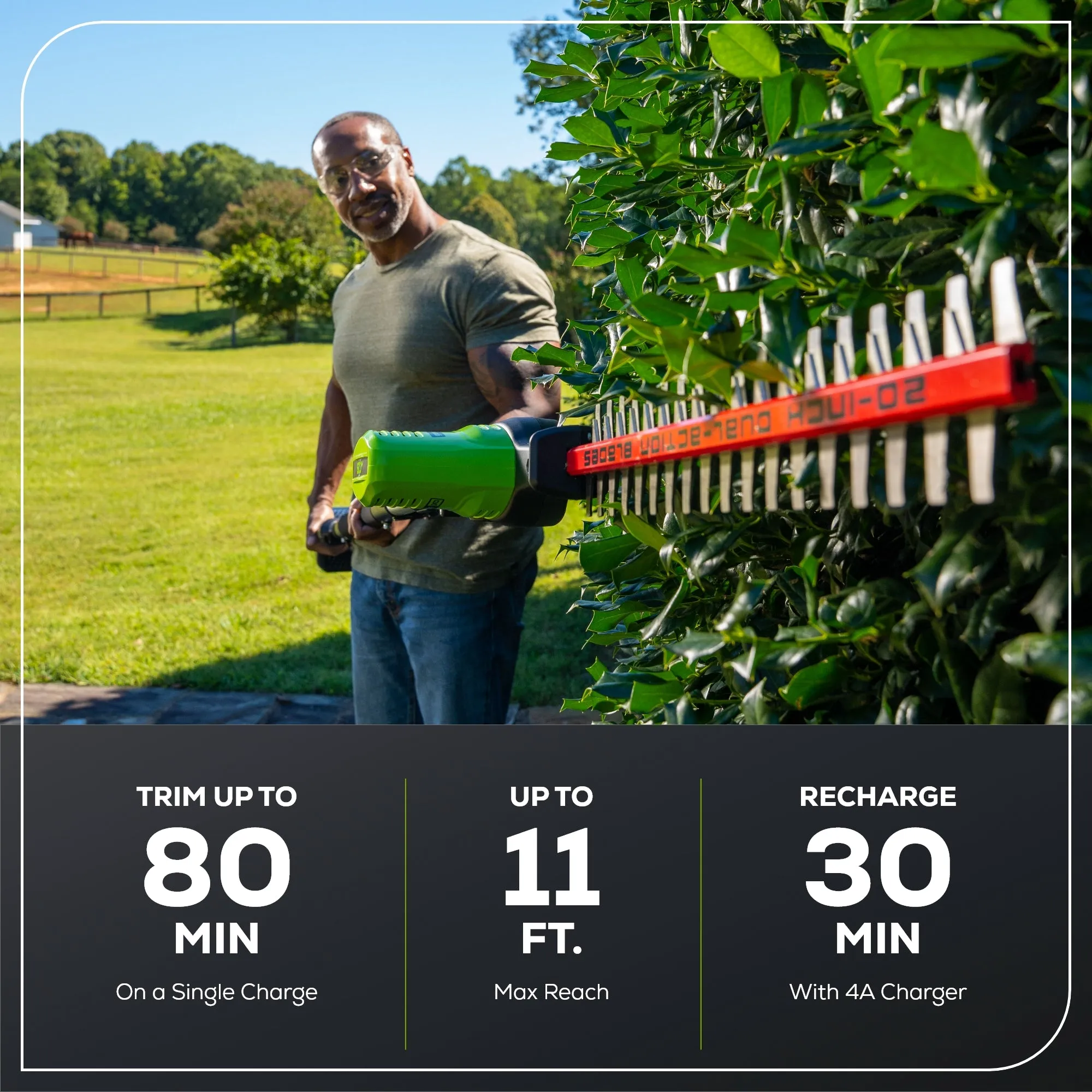 80V 20" Cordless Battery Pole Hedge Trimmer w/ 2.0Ah Battery & Charger
