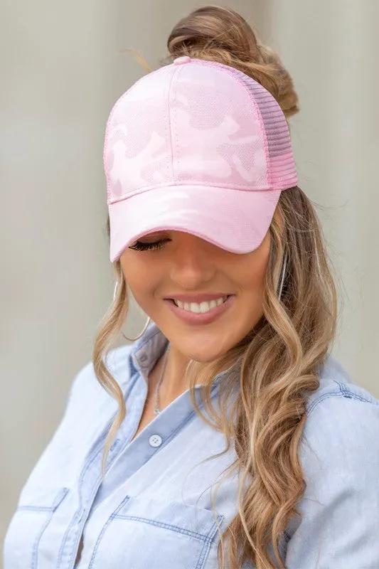 Camo Messy Bun Ponytail Hat