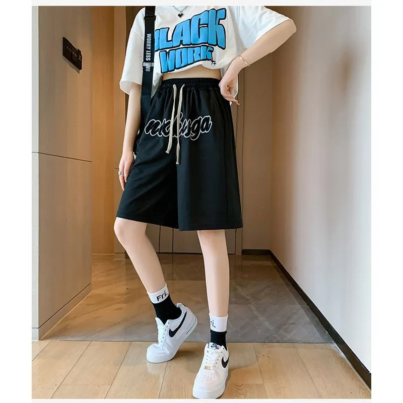 Casual Embroidery High-Waisted Letter Sports Shorts