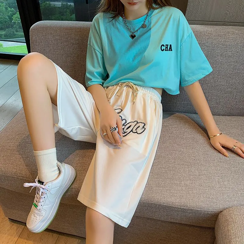 Casual Embroidery High-Waisted Letter Sports Shorts