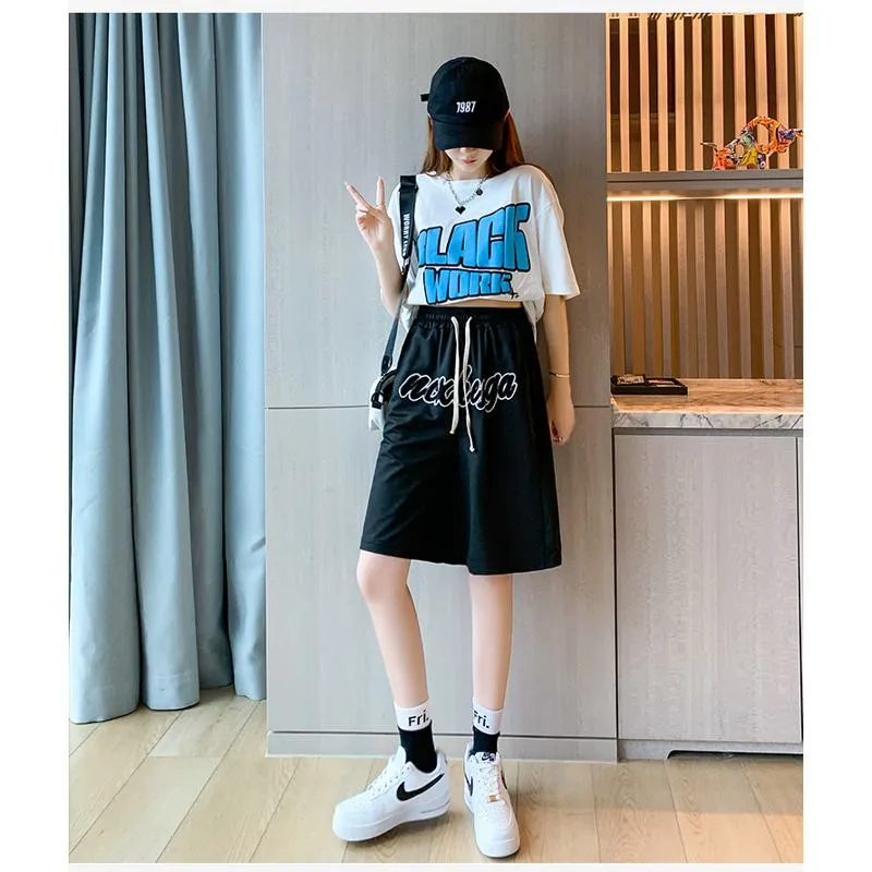 Casual Embroidery High-Waisted Letter Sports Shorts