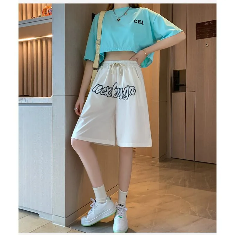 Casual Embroidery High-Waisted Letter Sports Shorts