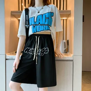 Casual Embroidery High-Waisted Letter Sports Shorts