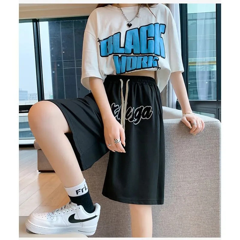 Casual Embroidery High-Waisted Letter Sports Shorts