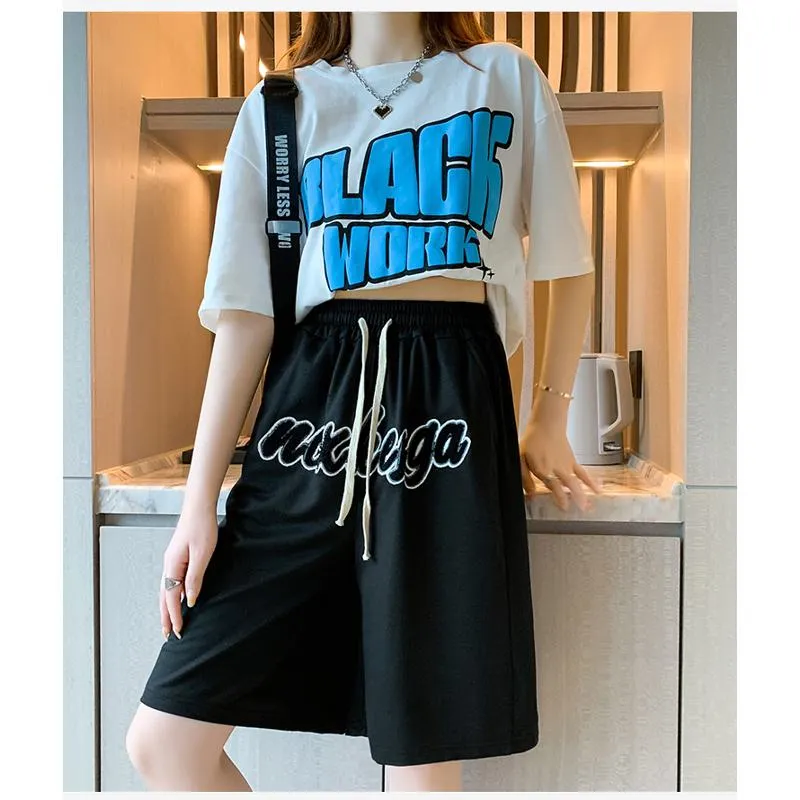Casual Embroidery High-Waisted Letter Sports Shorts