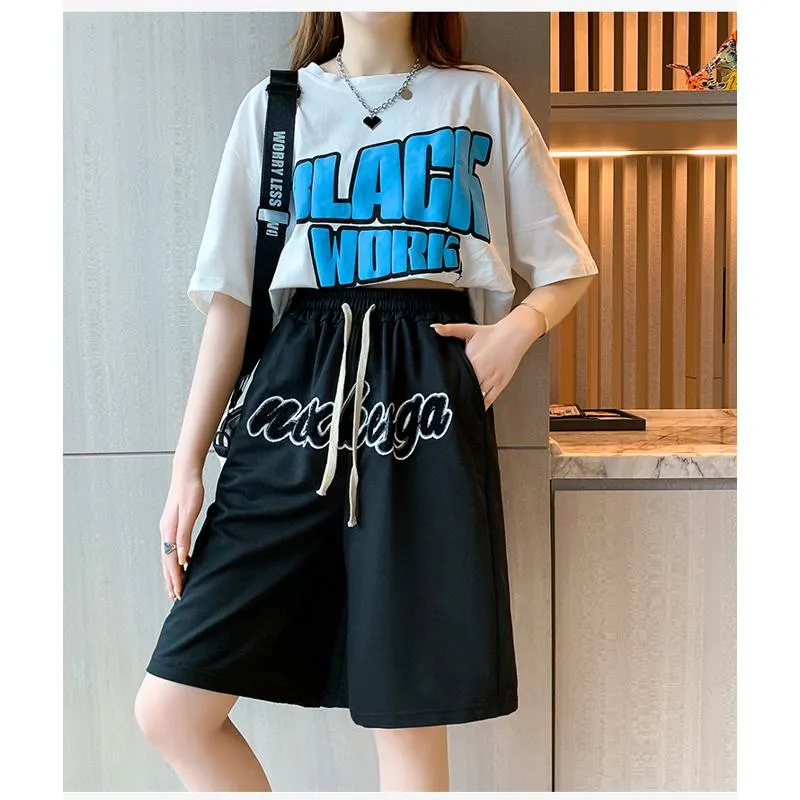 Casual Embroidery High-Waisted Letter Sports Shorts