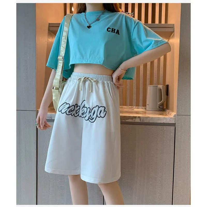 Casual Embroidery High-Waisted Letter Sports Shorts