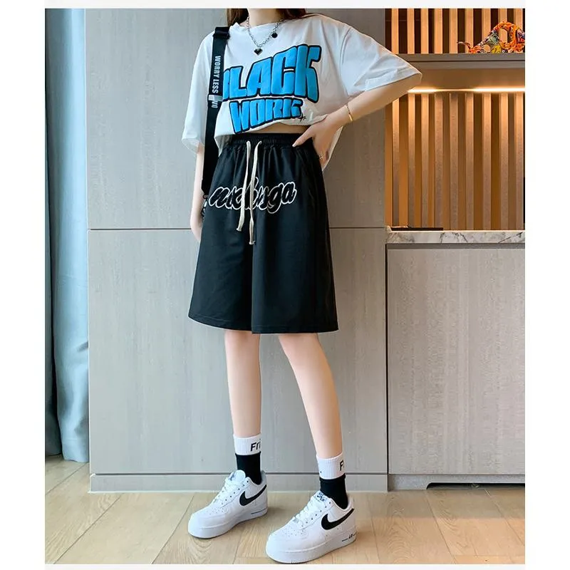 Casual Embroidery High-Waisted Letter Sports Shorts