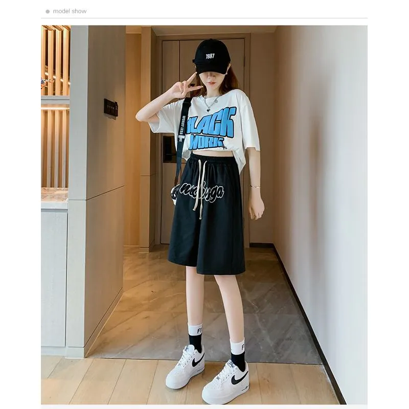 Casual Embroidery High-Waisted Letter Sports Shorts