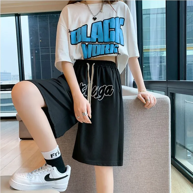 Casual Embroidery High-Waisted Letter Sports Shorts
