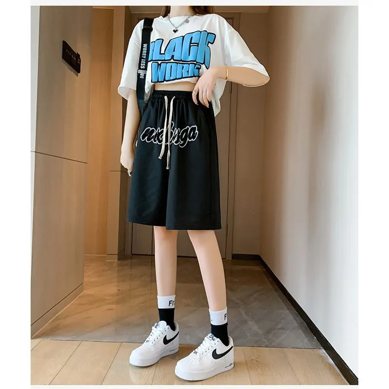 Casual Embroidery High-Waisted Letter Sports Shorts
