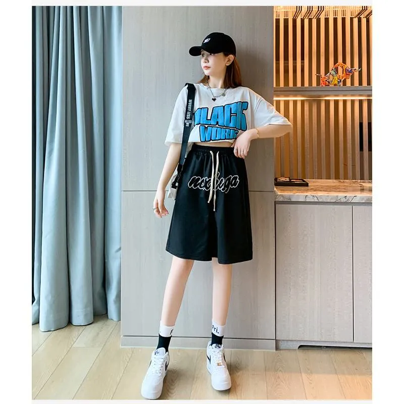 Casual Embroidery High-Waisted Letter Sports Shorts