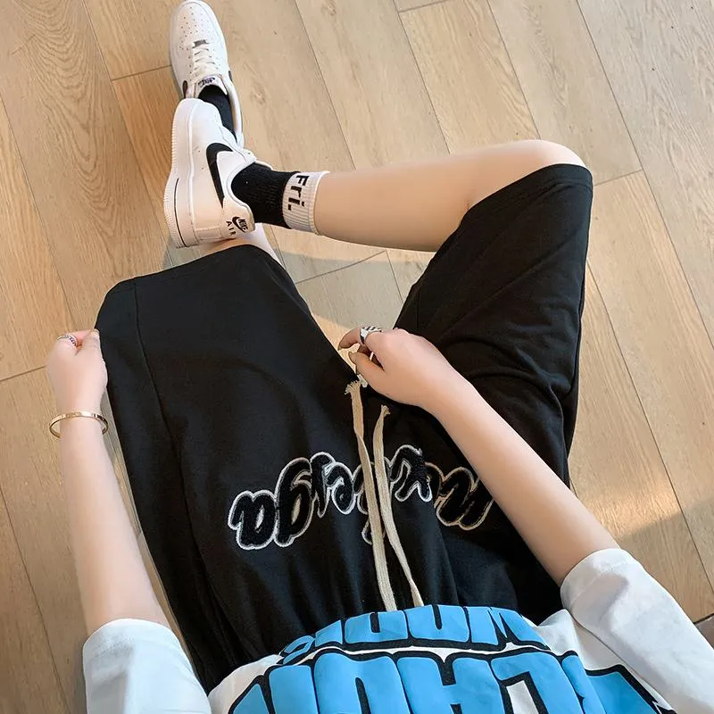 Casual Embroidery High-Waisted Letter Sports Shorts