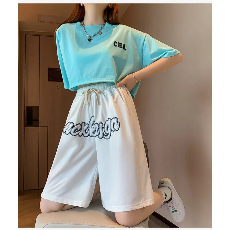 Casual Embroidery High-Waisted Letter Sports Shorts
