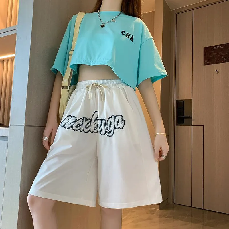 Casual Embroidery High-Waisted Letter Sports Shorts