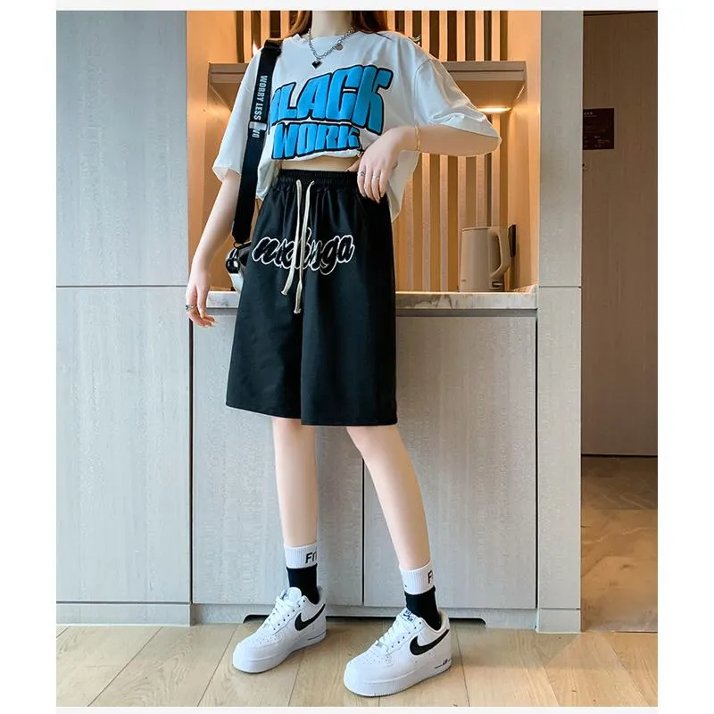 Casual Embroidery High-Waisted Letter Sports Shorts