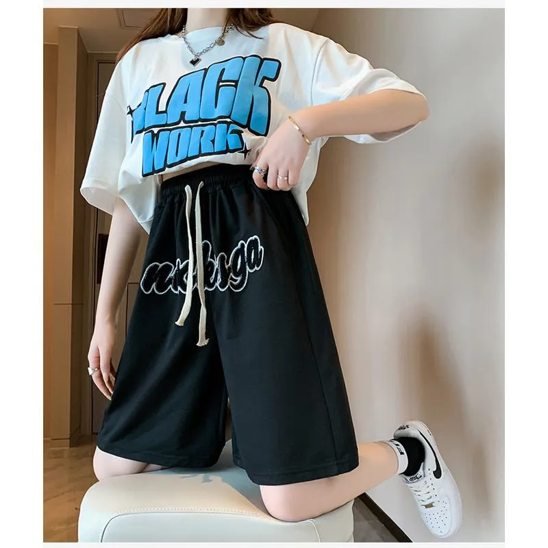Casual Embroidery High-Waisted Letter Sports Shorts