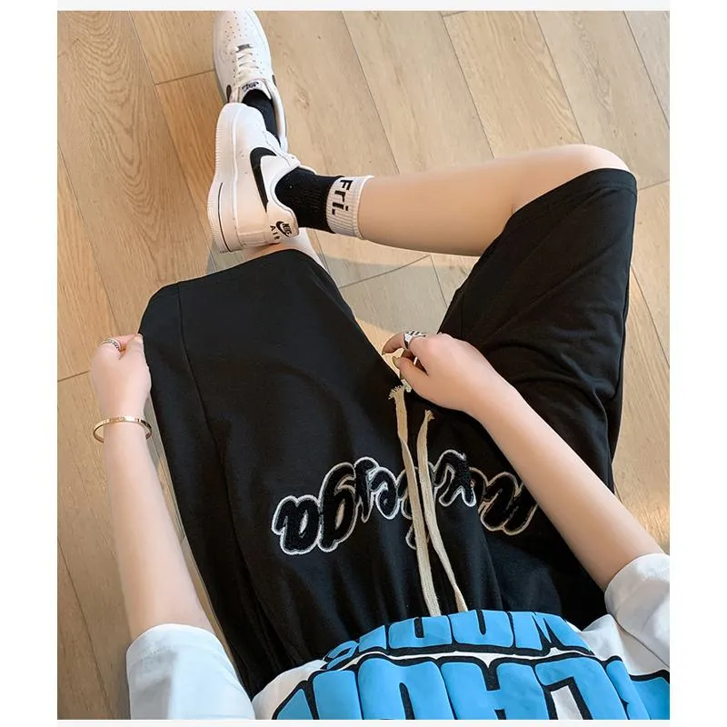 Casual Embroidery High-Waisted Letter Sports Shorts