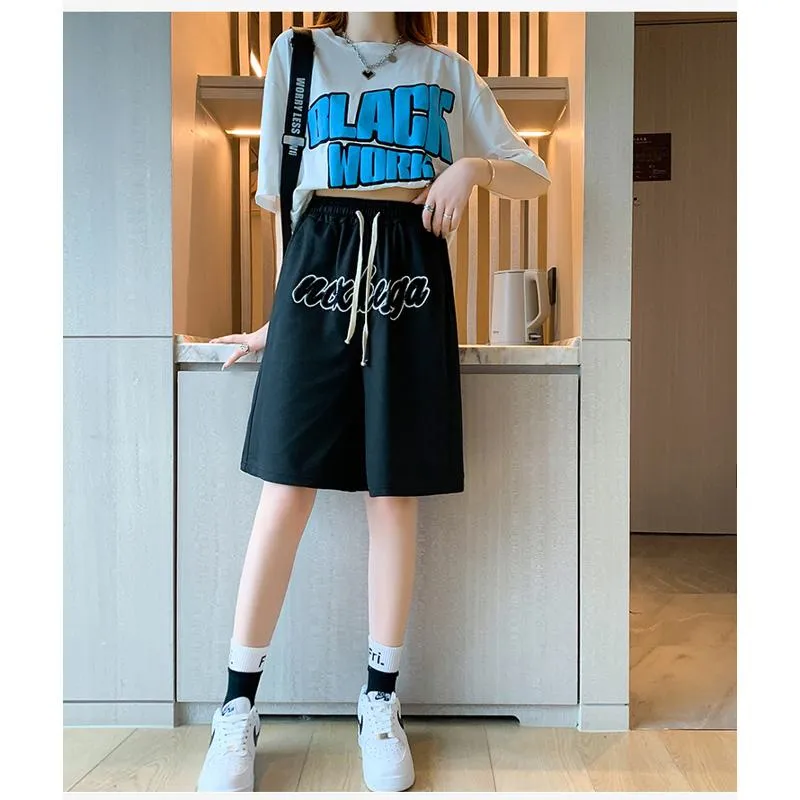 Casual Embroidery High-Waisted Letter Sports Shorts