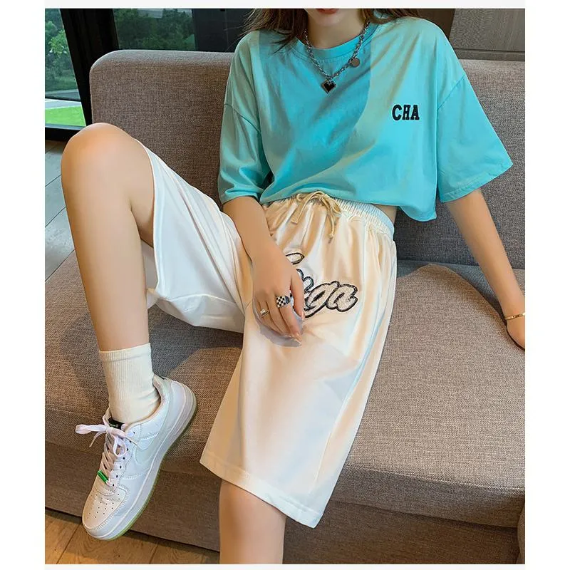 Casual Embroidery High-Waisted Letter Sports Shorts
