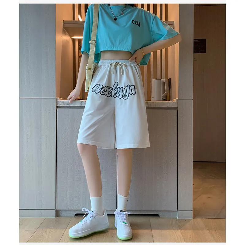 Casual Embroidery High-Waisted Letter Sports Shorts