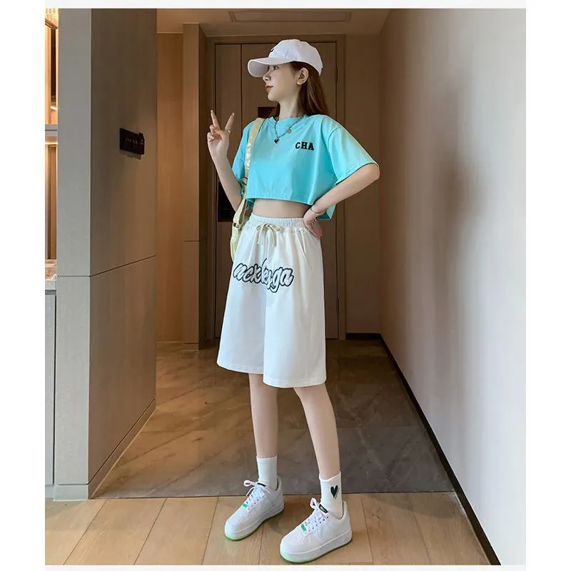 Casual Embroidery High-Waisted Letter Sports Shorts