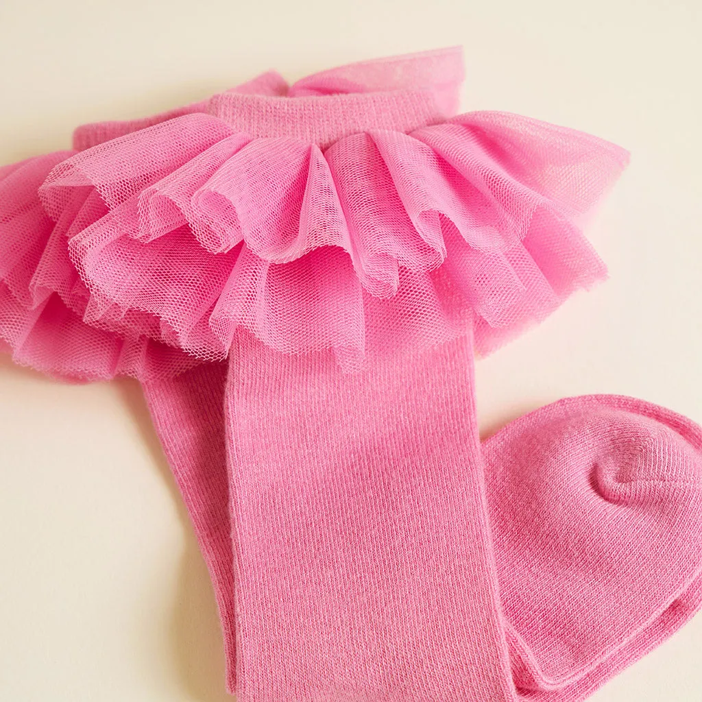 Cruisin' Pink Tulle Ruffle Knee High Socks