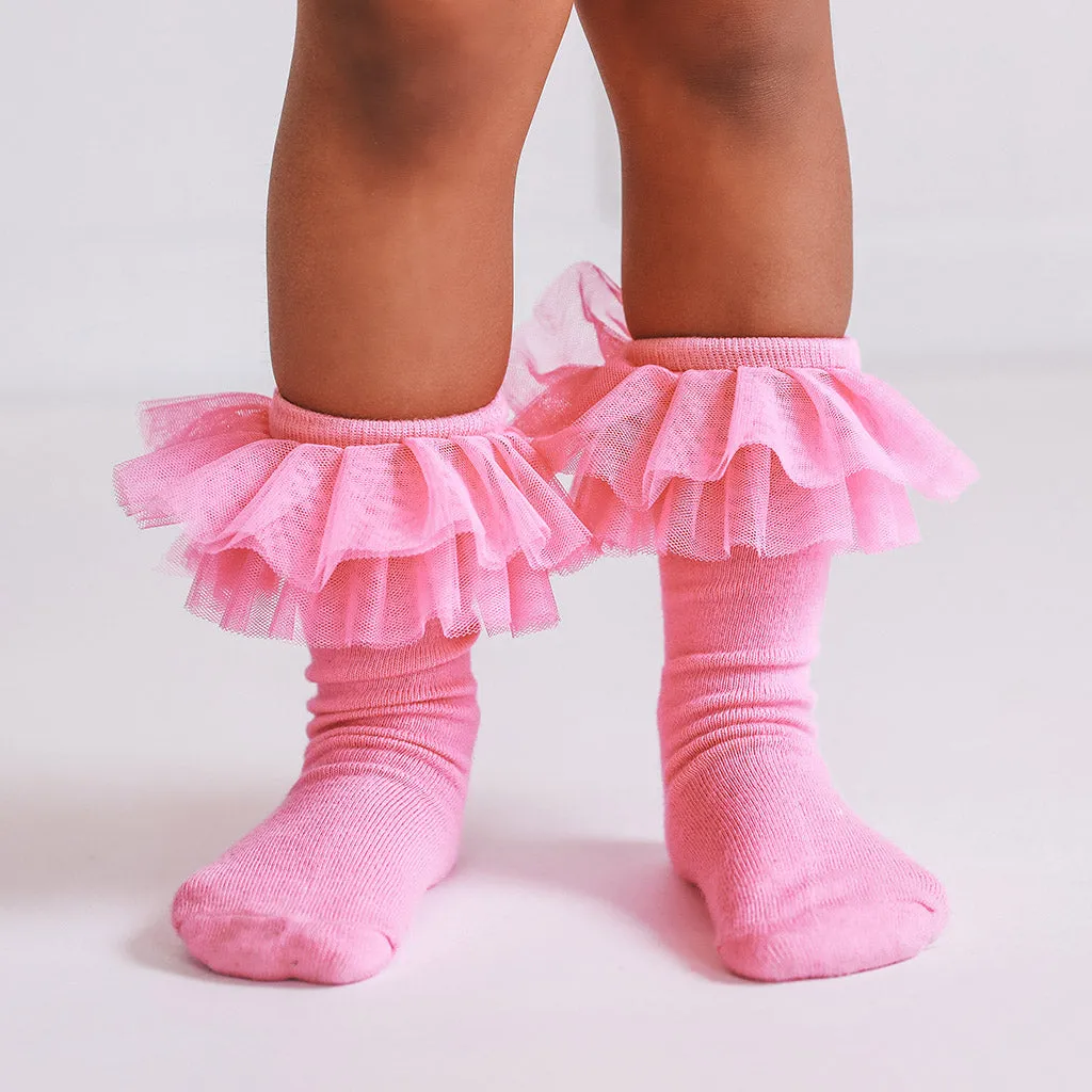 Cruisin' Pink Tulle Ruffle Knee High Socks