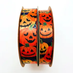 Jack O' Lantern Ribbon, on 5/8" and  7/8" White Single Face Satin