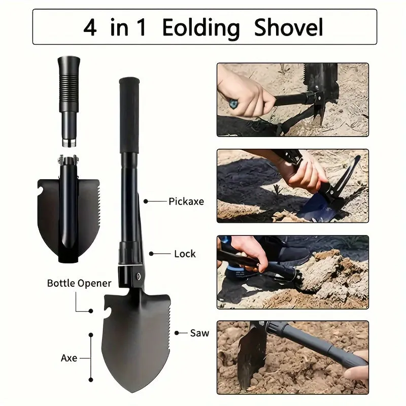 Portable 4in1 Folding Shovel Ideal for Outdoor Adventures