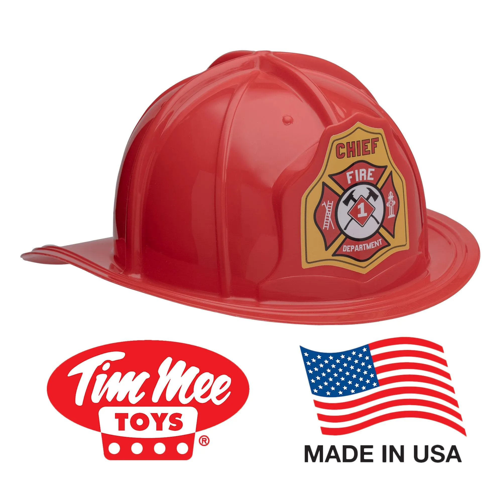TimMee FIREMAN Helmet Kid Size - Red with Adjustable Headband Made in USA