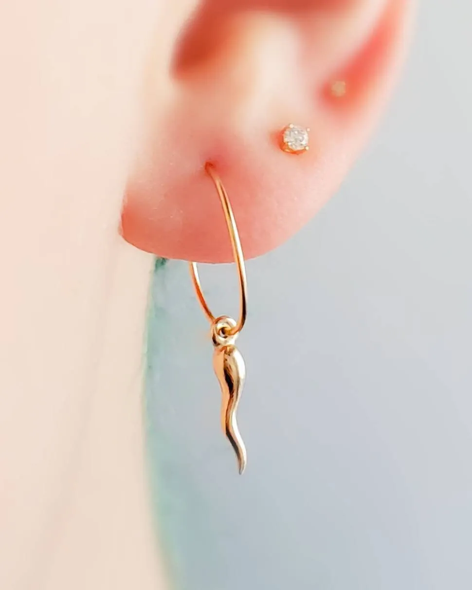 Tiny Italian Horn Hoop Earrings