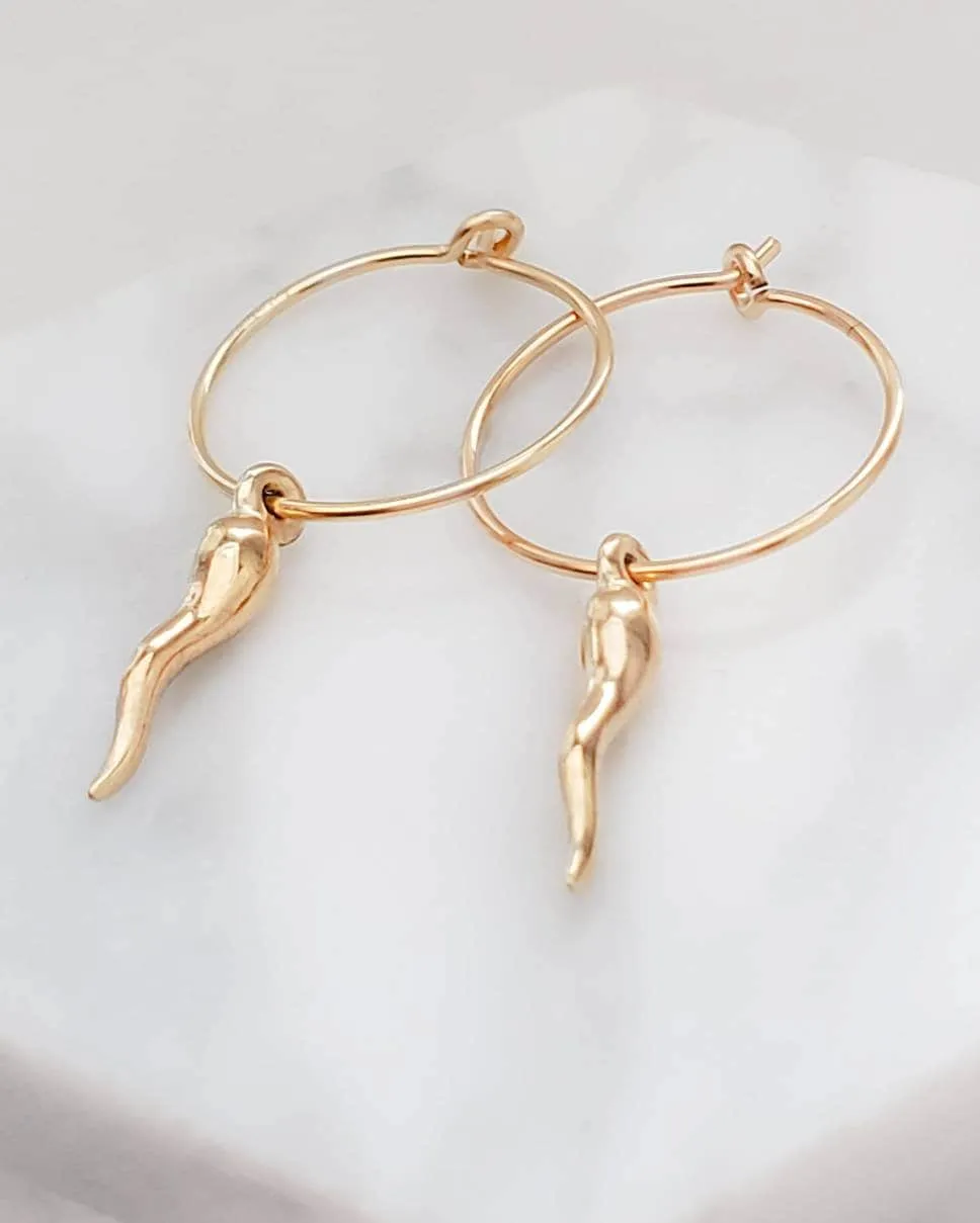 Tiny Italian Horn Hoop Earrings