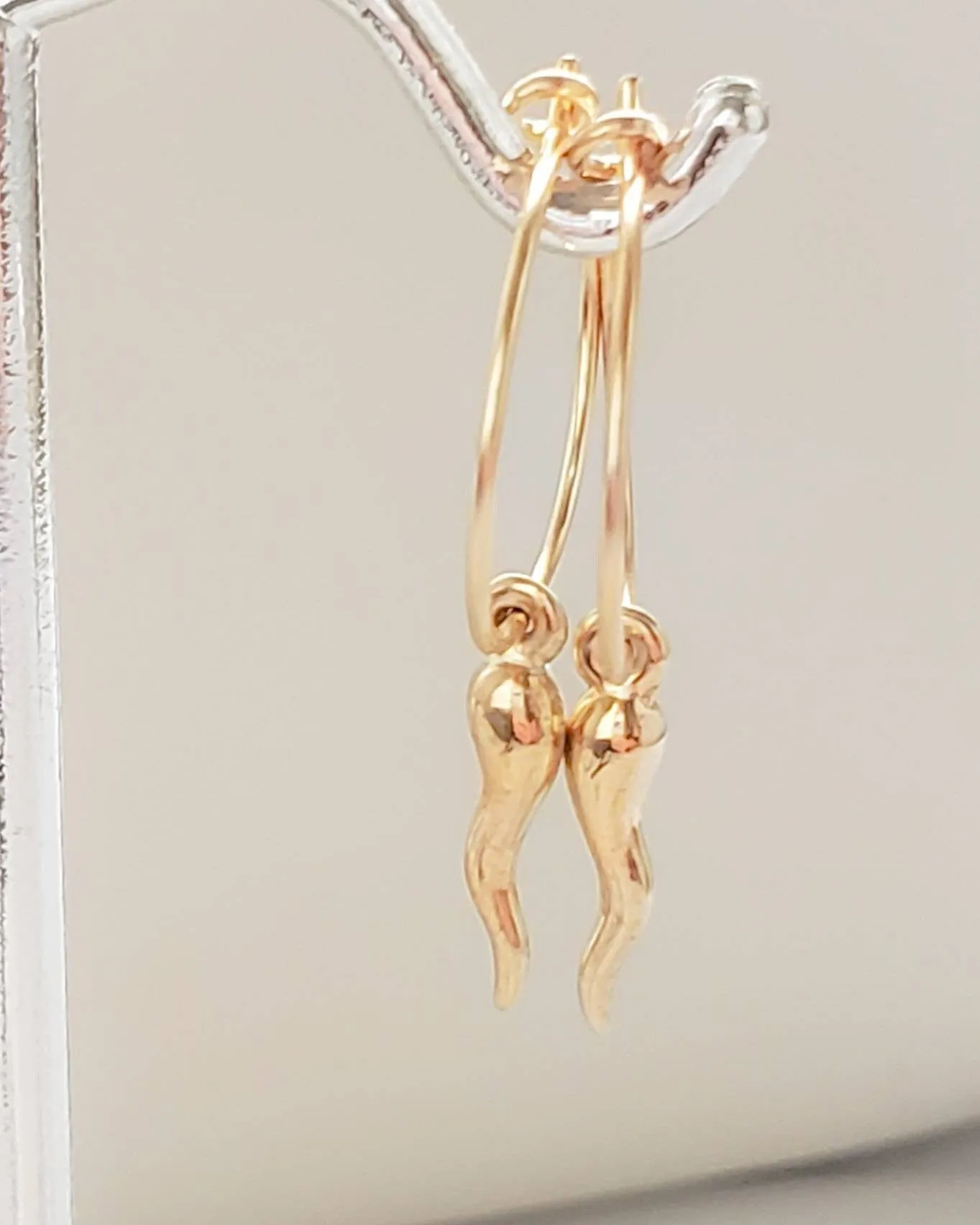 Tiny Italian Horn Hoop Earrings