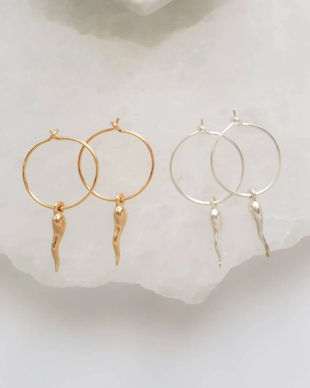 Tiny Italian Horn Hoop Earrings