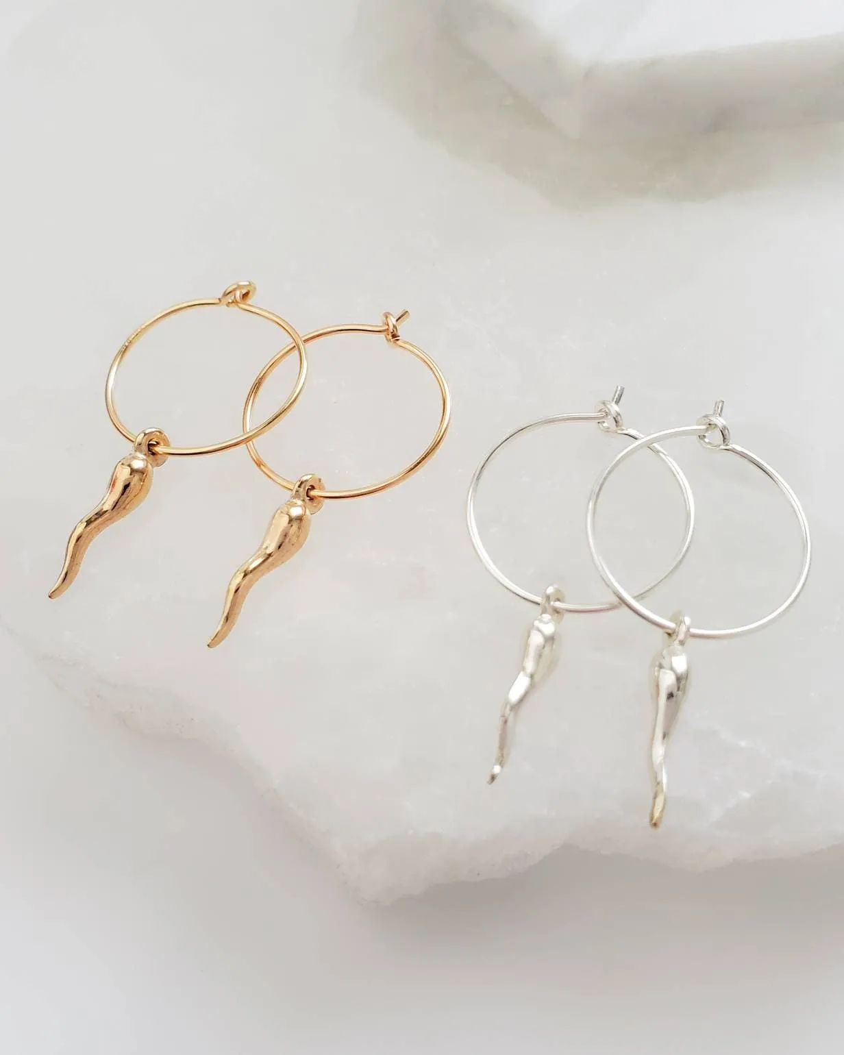Tiny Italian Horn Hoop Earrings