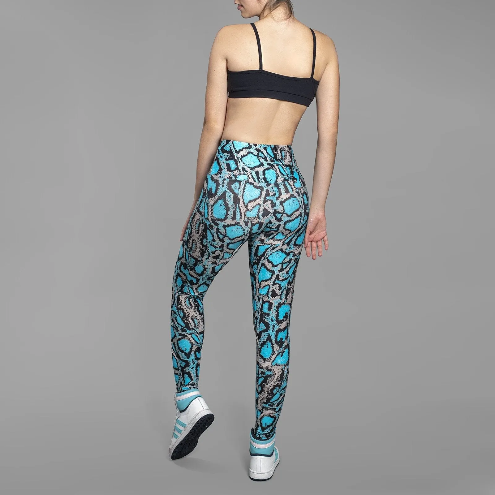 Turquoise High-Waist Snake Skin Leggings For Sale | Animal Print Leggings And Bra