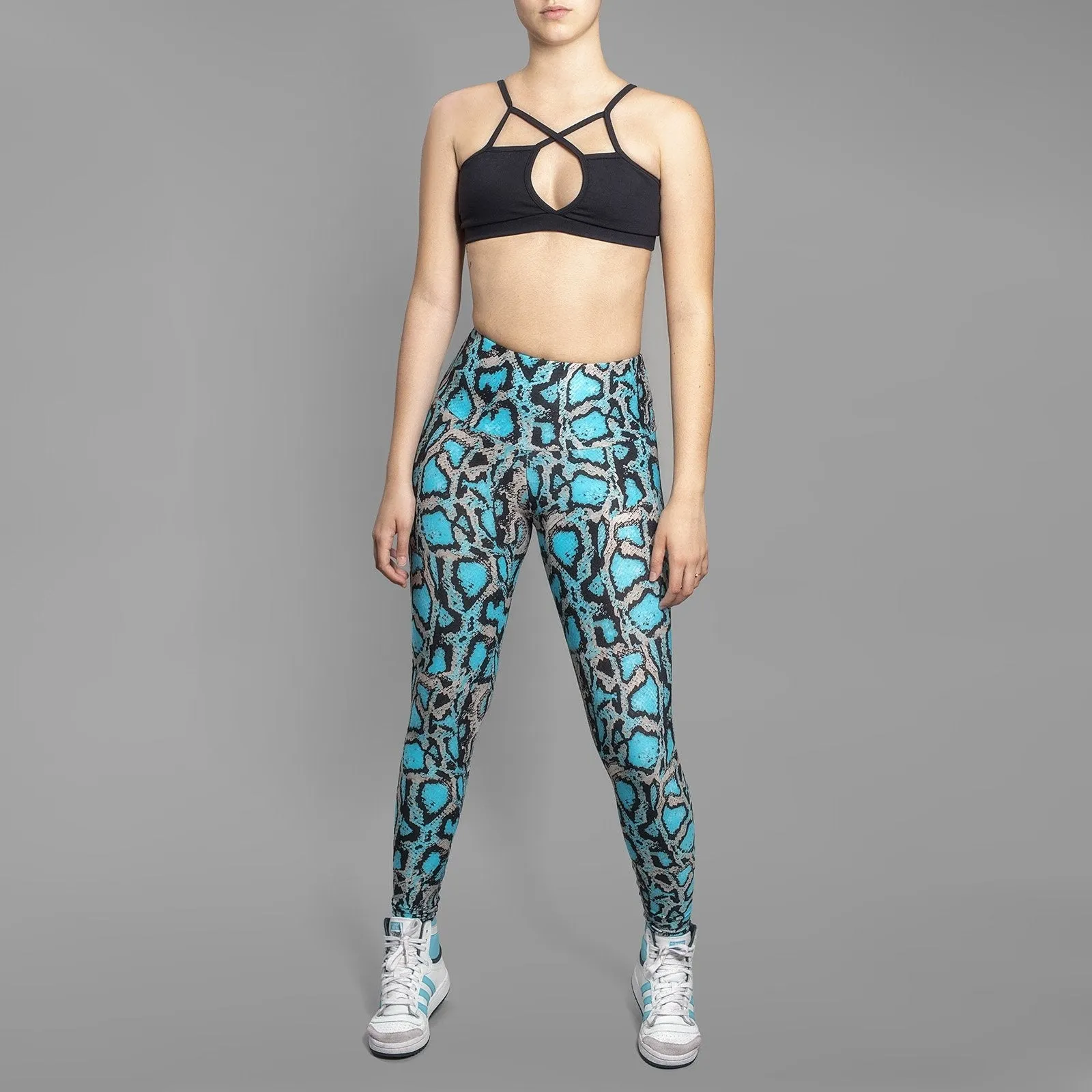 Turquoise High-Waist Snake Skin Leggings For Sale | Animal Print Leggings And Bra