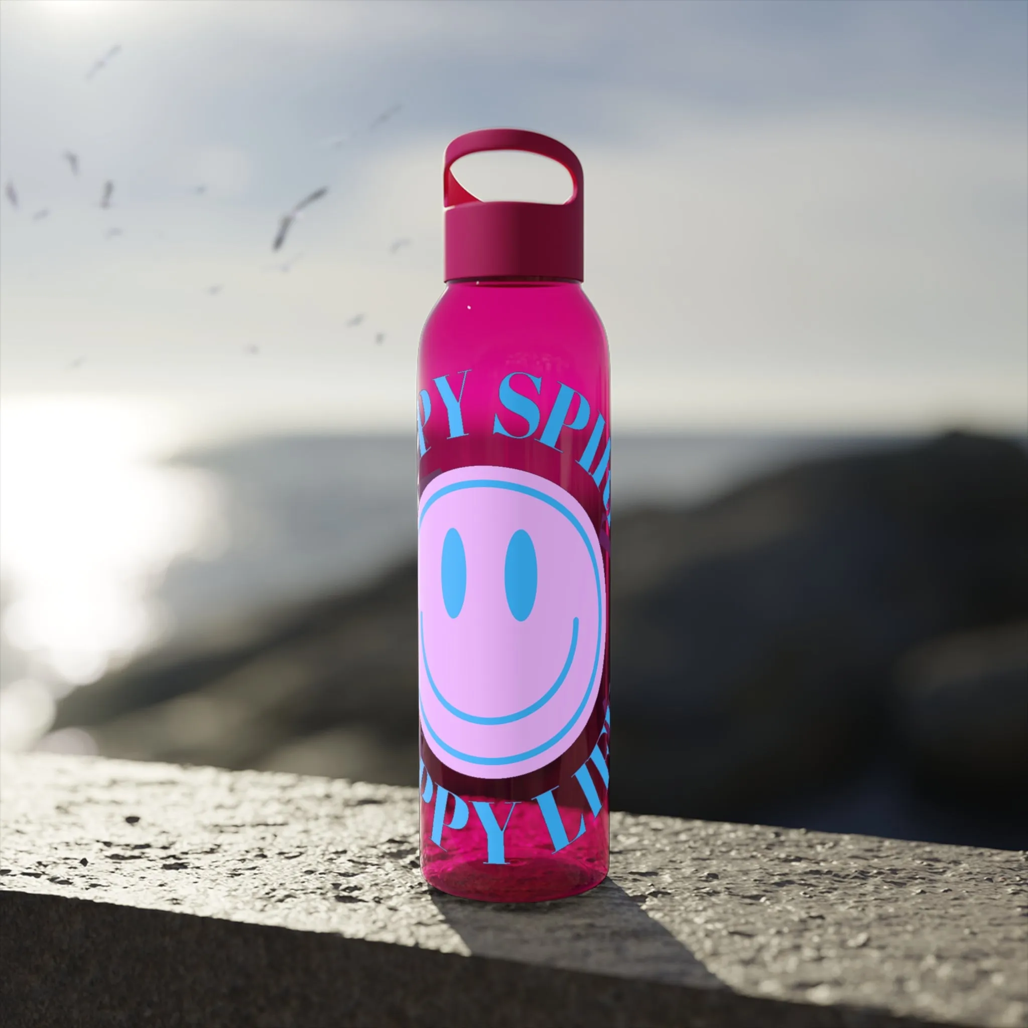 Water Bottle Happy Spirit Happy Life, Aesthetic Pink, Smile Face, Trendy Tumblr Bottle, Tritan Purple Happy Mind Tumbler, BPA Free Bottle