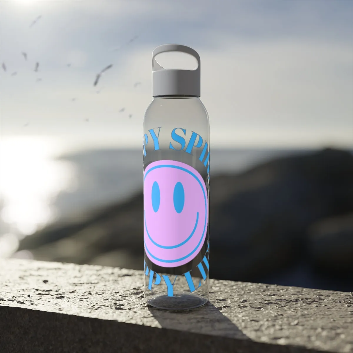Water Bottle Happy Spirit Happy Life, Aesthetic Pink, Smile Face, Trendy Tumblr Bottle, Tritan Purple Happy Mind Tumbler, BPA Free H