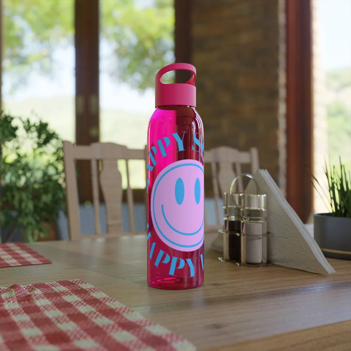 Water Bottle Happy Spirit Happy Life, Aesthetic Pink, Smile Face, Trendy Tumblr Bottle, Tritan Purple Happy Mind Tumbler, BPA Free H