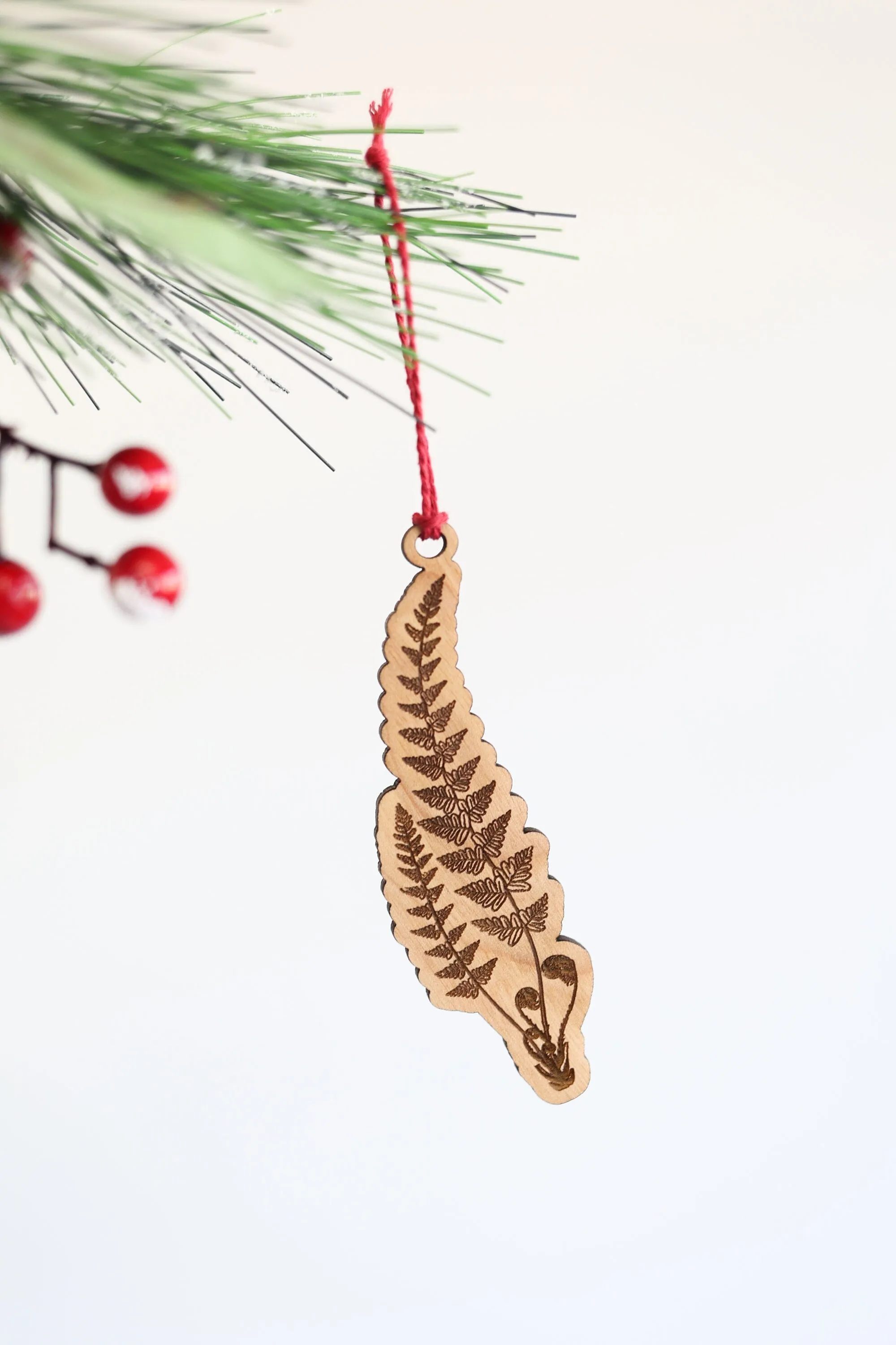 Wooden Fern Frond Christmas Ornament
